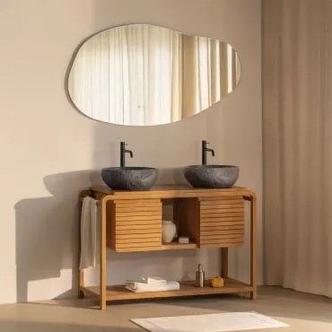 Conjunto De Móveis De Banheiro Em Madeira De Teca Bradley 2 X Irregular Em Cimento Preto ↔︎40 Cm Fedro & Led - Sklum