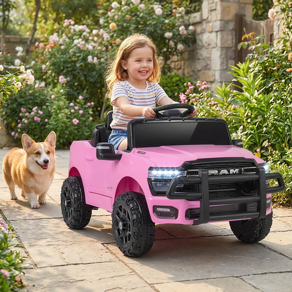 Carro Elétrico Infantil Todo-o-Terreno, 96,5 x 61 x 48,5 cm, Com Comando e Pedal, Rosa