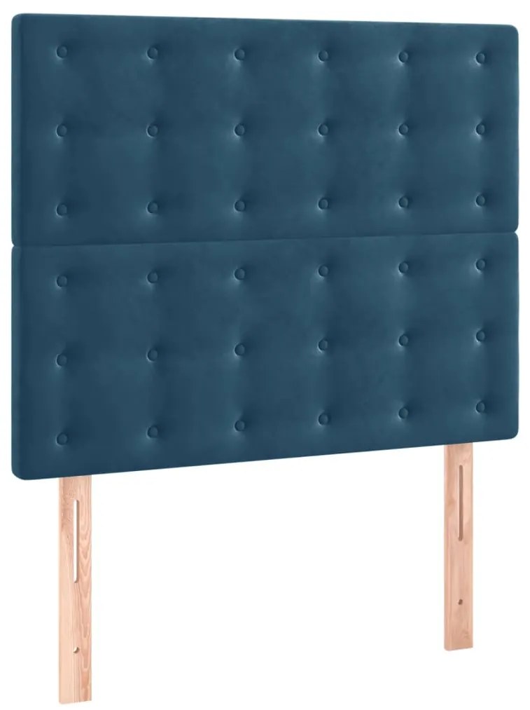 Cama box spring c/ colchão/LED 120x200 cm veludo azul-escuro