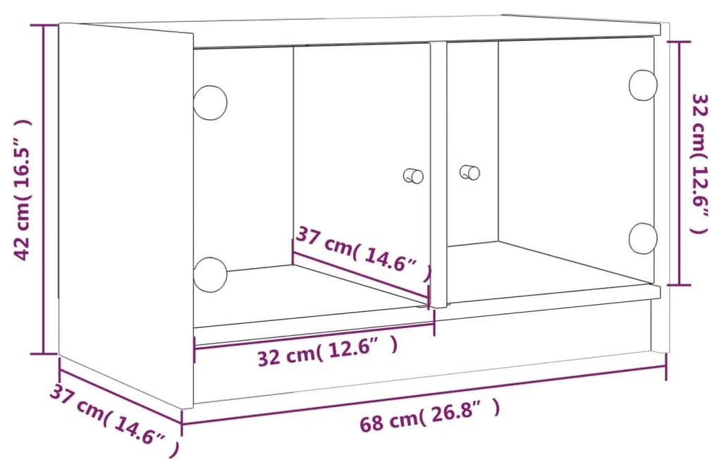 Móvel de TV c/ portas de vidro 68x37x42 cm preto