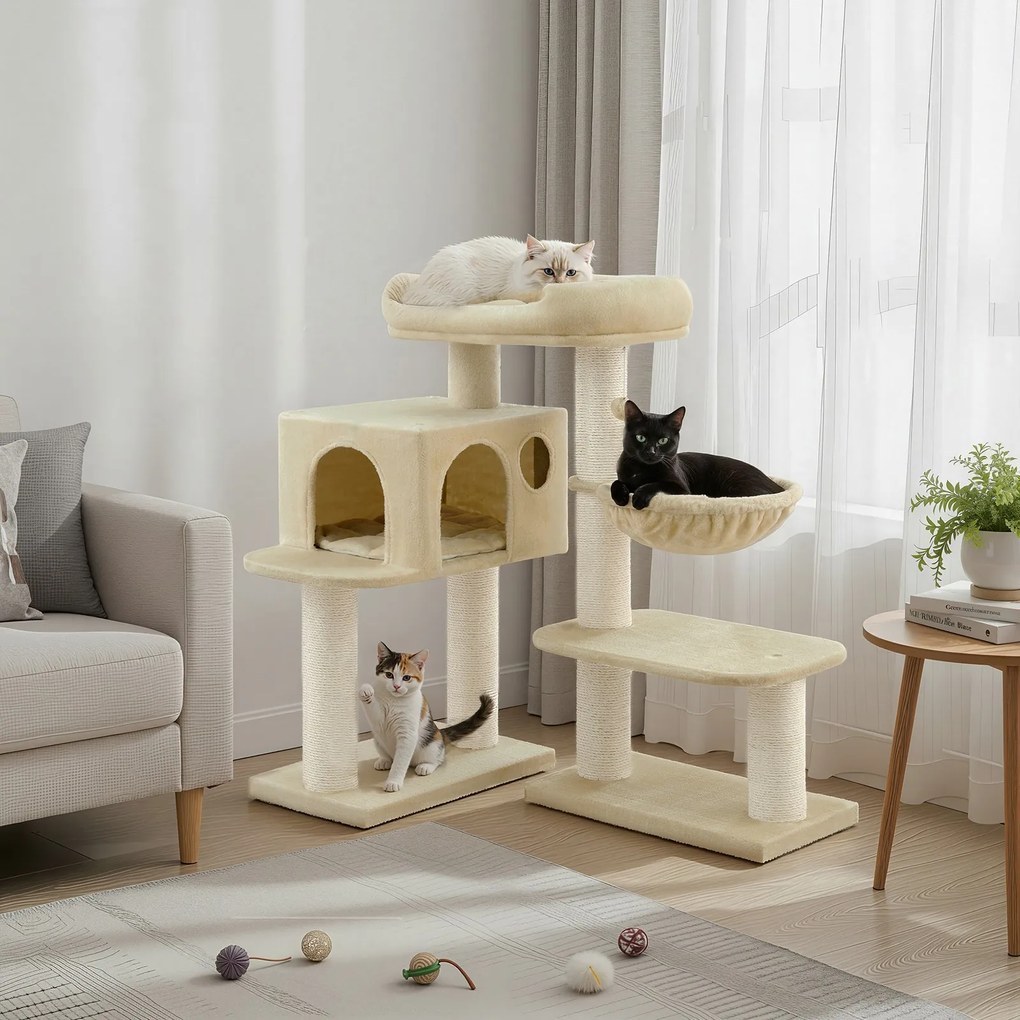 Arranhador para gatos, altamente resistente 70 x 60 x 112 cm com 6 colunas extra grossas para arranhar bege