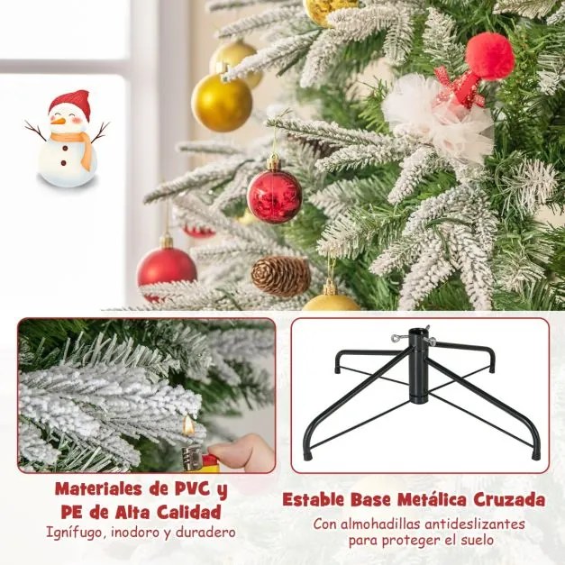 Árvore de Natal artificial de 225 cm com 470 luzes LED Neve simulada 1135 ramos articulados 81 pinhas verde