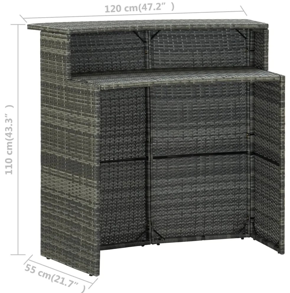 5 pcs conjunto de bar para jardim com almofadões cinzento