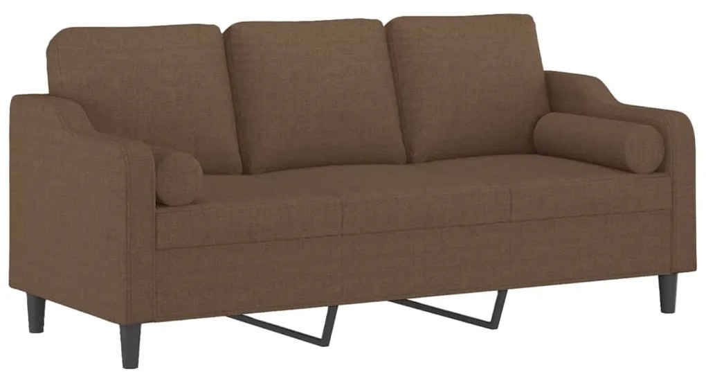 Sofá 3 lugares + almofadas decorativas 180 cm tecido castanho