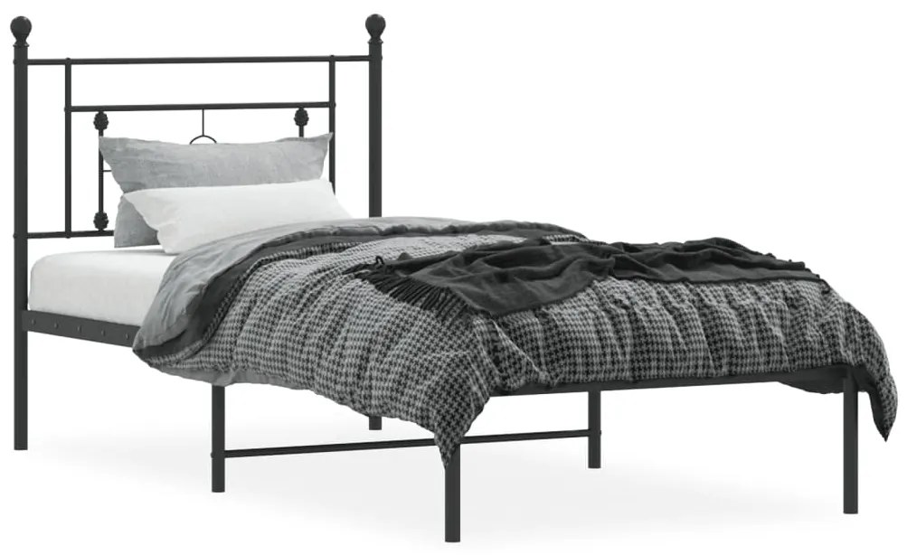 Estrutura de cama com cabeceira 90x190 cm metal preto