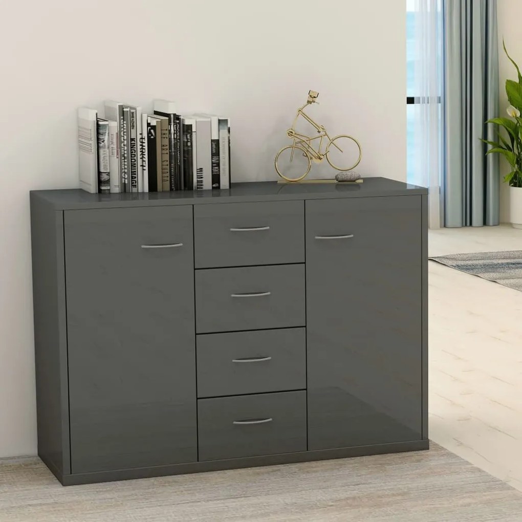 vidaXL Aparador 88x30x65 cm contraplacado cinzento brilhante