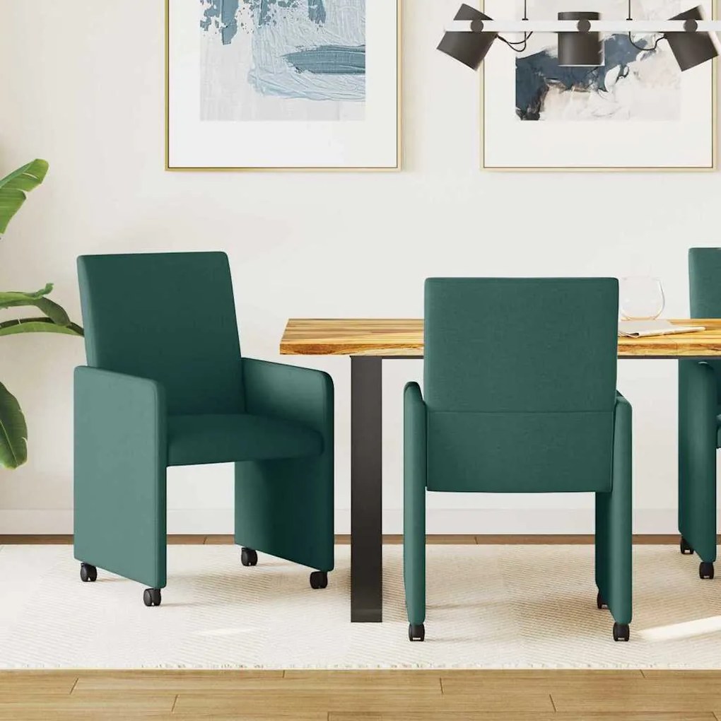 vidaXL Cadeiras de Jantar com Rodas 2 pcs Verde-escuro 57 x 66 x 94 cm