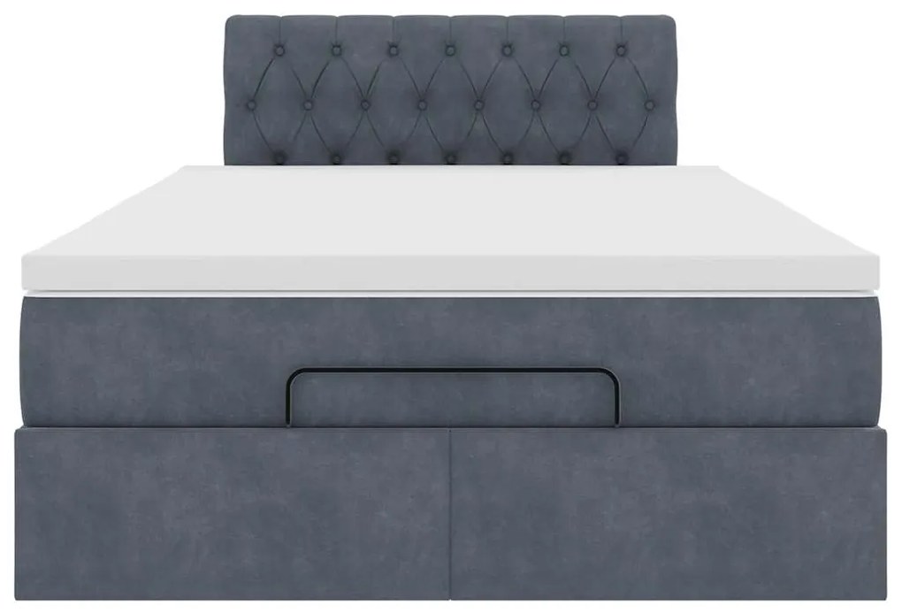 Cama otomana com colchão &amp; LEDs 120x190cm veludo cinza-escuro
