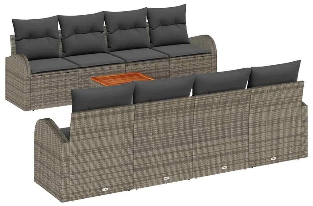 Conjunto de Sofás de Jardim 9 Peças com Almofadas Cinzas de Rattan Sin
