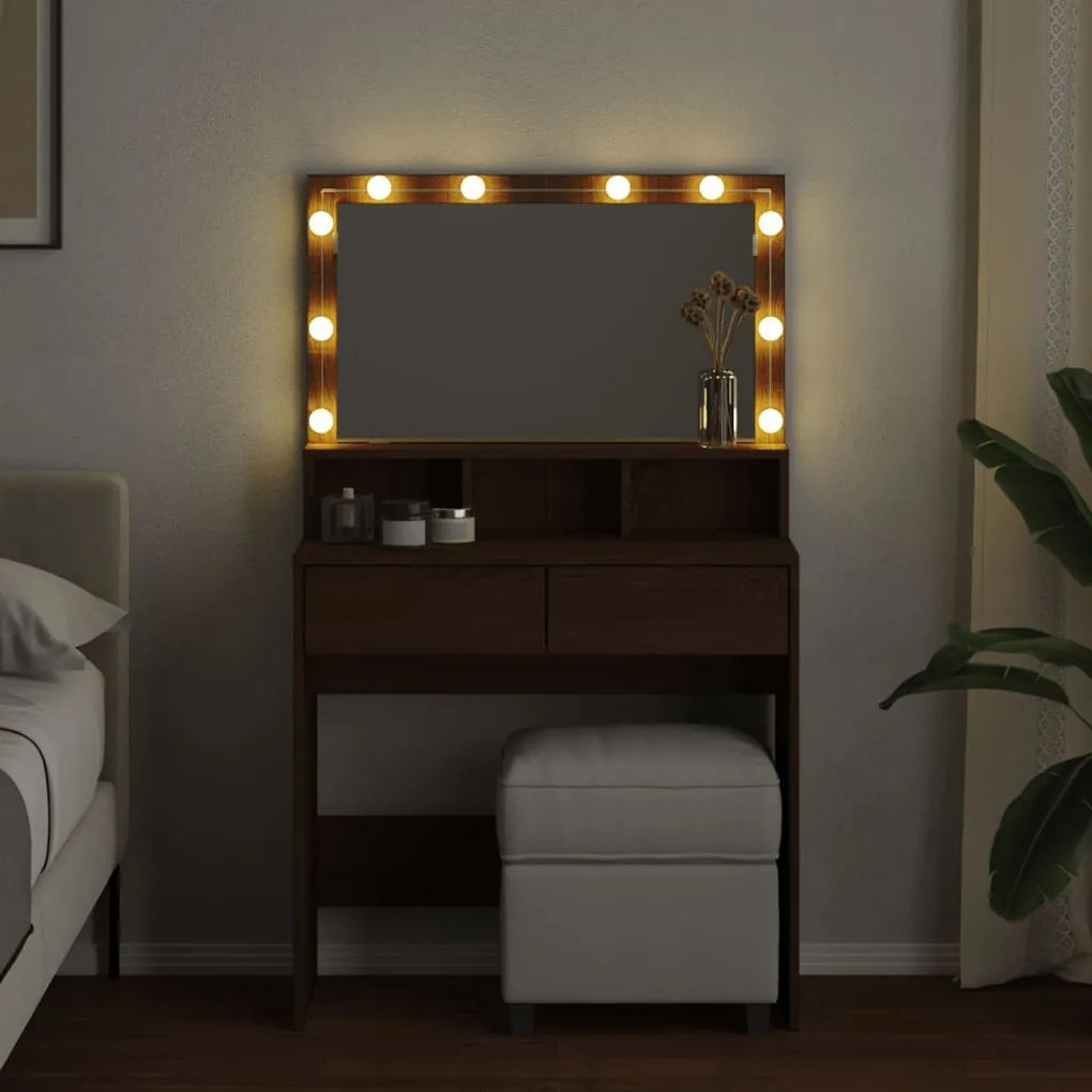 Toucador com LED 80x41x134,5 cm carvalho castanho