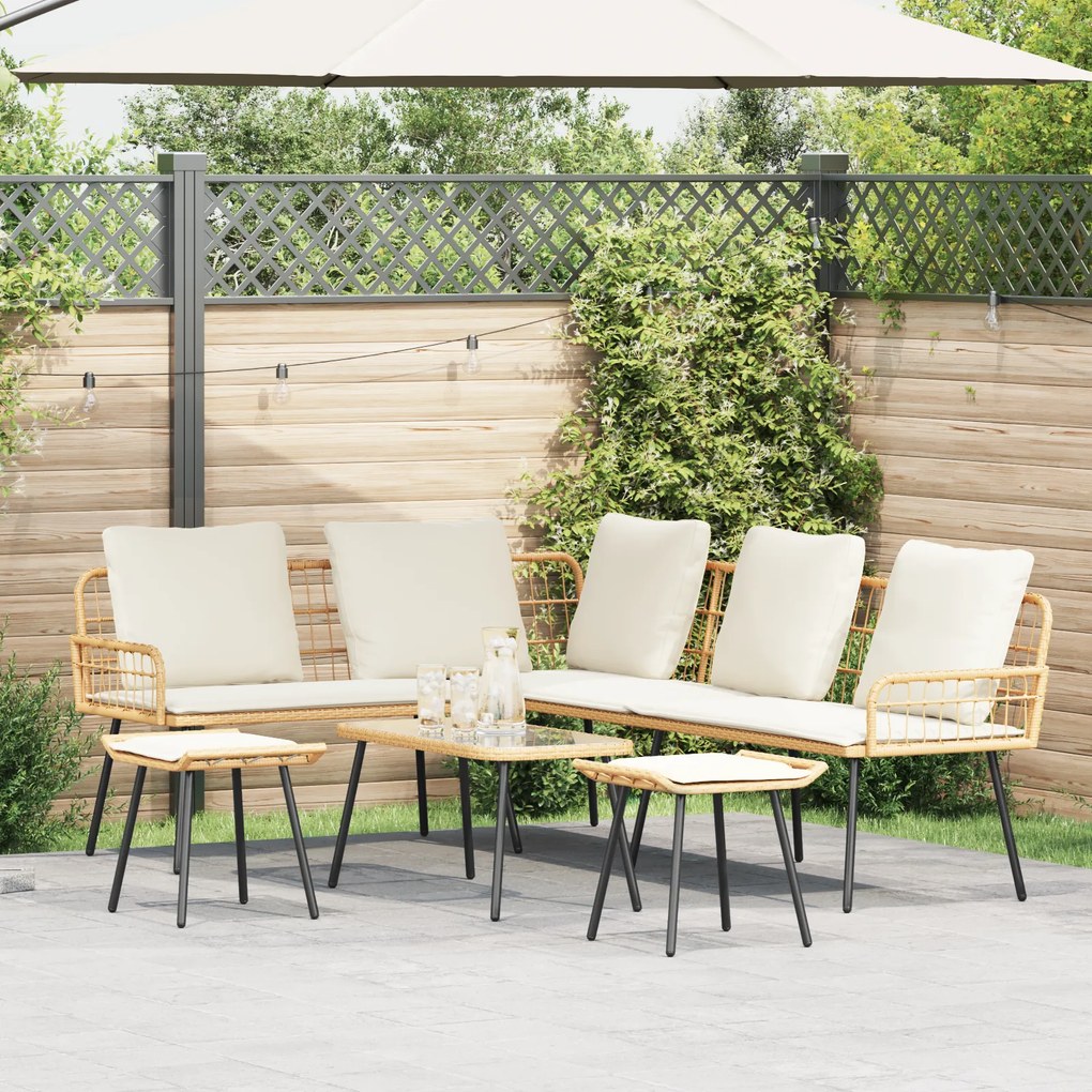 Conjunto de Sofá de Jardim de 4 Peças com Almofadas em Rattan Poly Natural