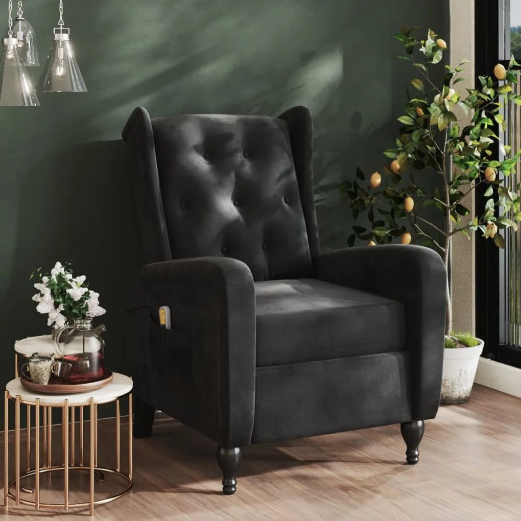 vidaXL Poltrona de massagens reclinável veludo preto