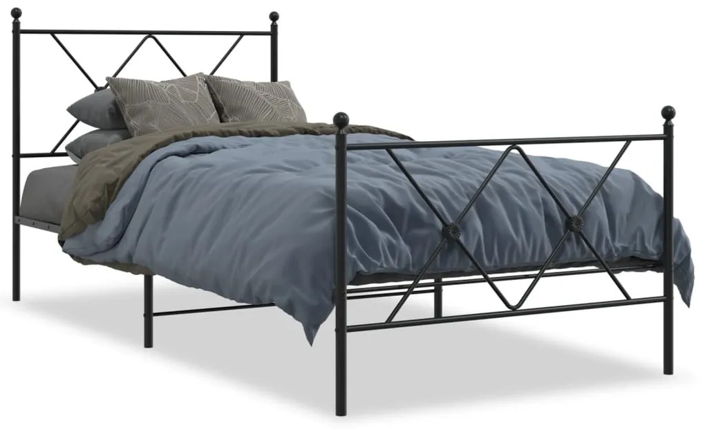 Estrutura de cama com cabeceira e pés 90x190 cm metal preto