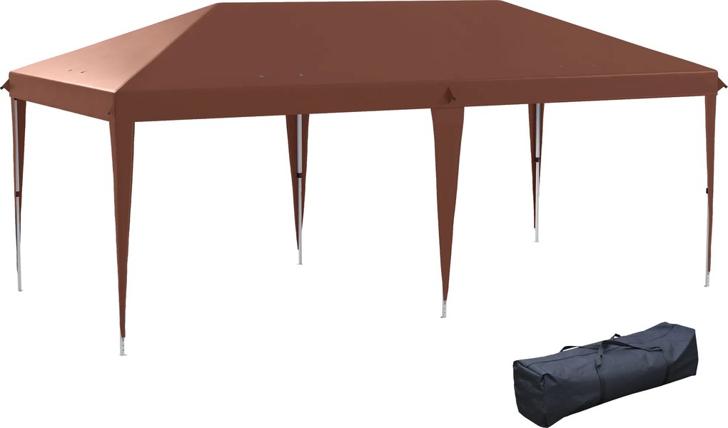 Tenda Dobrável 6x3 m com Altura Ajustável em 3 Níveis Bolsa de Transporte Anti-UV e Estrutura de Aço Castanho