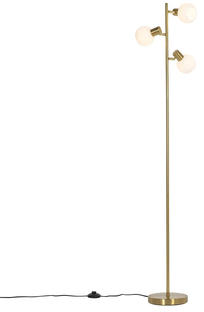 Candeeiro de pé dourado com vidro opalino 3-luzes ajustável - Anouk Art Deco