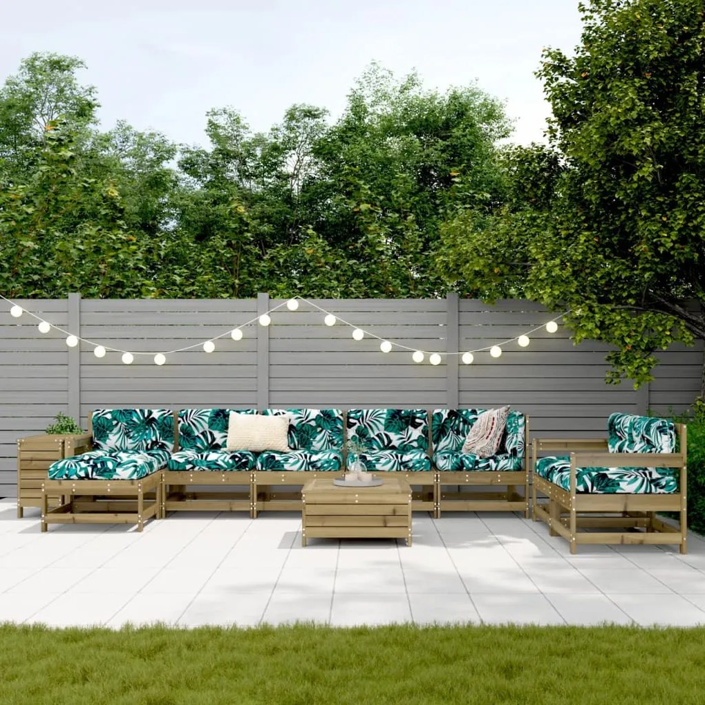 10 pcs conjunto sofás de jardim madeira de pinho impregnada