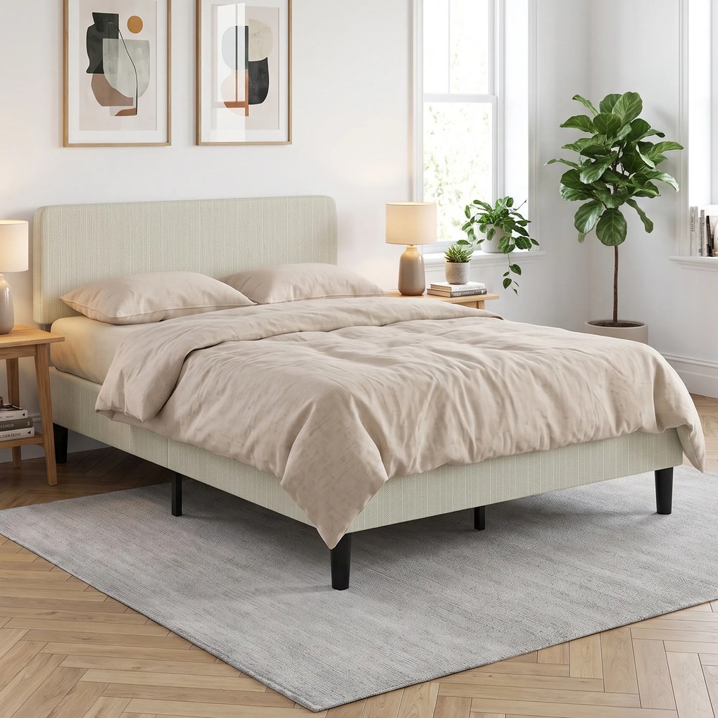 Estrutura de Cama de Casal (COLCHÃO NÃO INCLUIDO), 194 x 147 x 107 cm, Cabeceira Ajustável, Cinzento-Claro