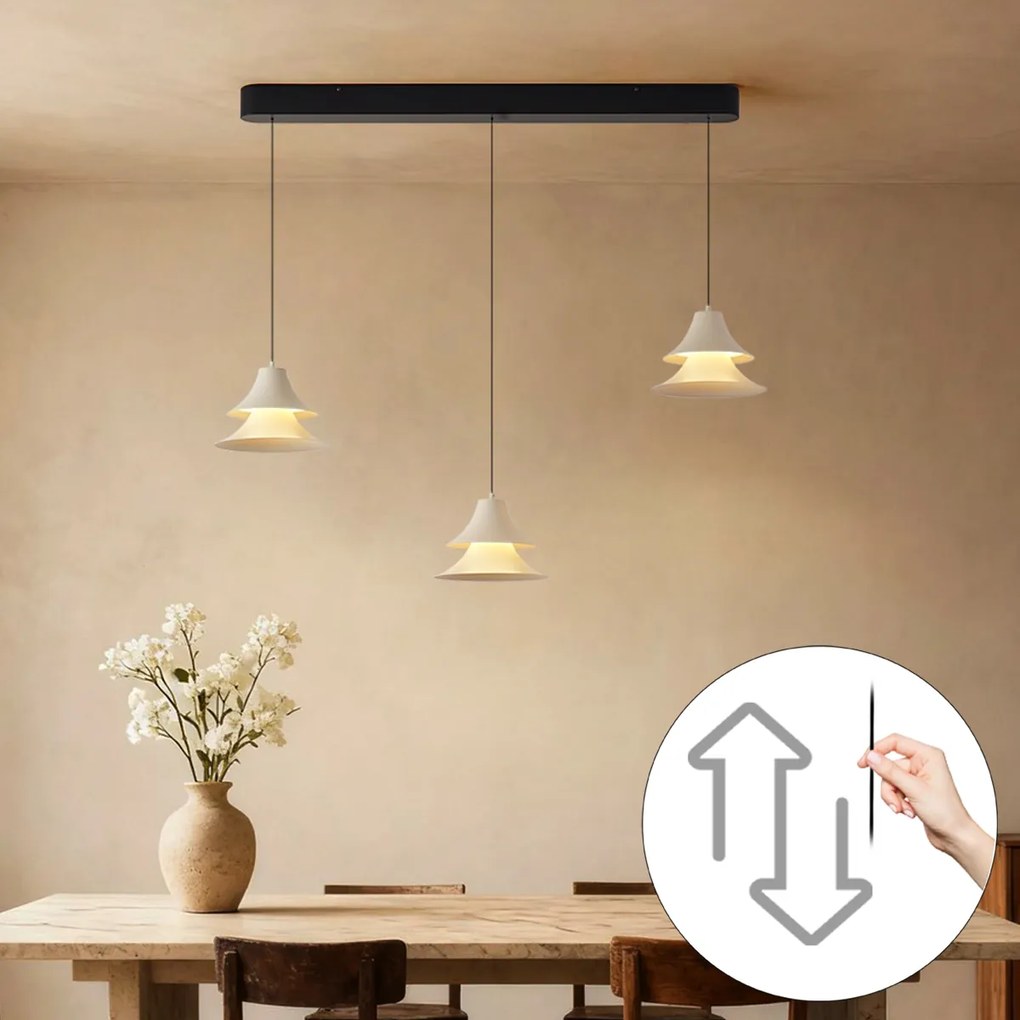 Candeeiro suspenso preto com bege incluindo LED regulável em 3 níveis 3 luzes Easylift - Witch