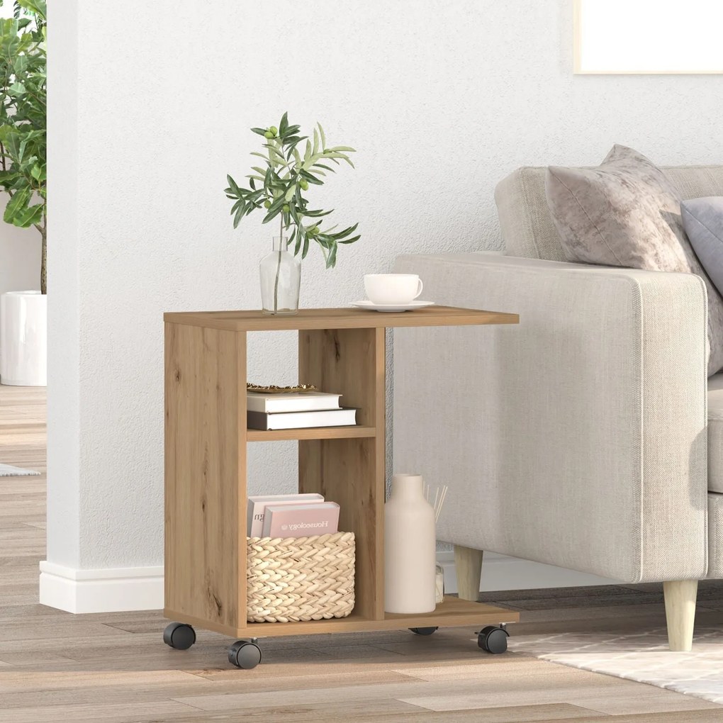Mesa lateral vidaXL com rodas em Carvalho Artisan 50x30x55 cm de Madei