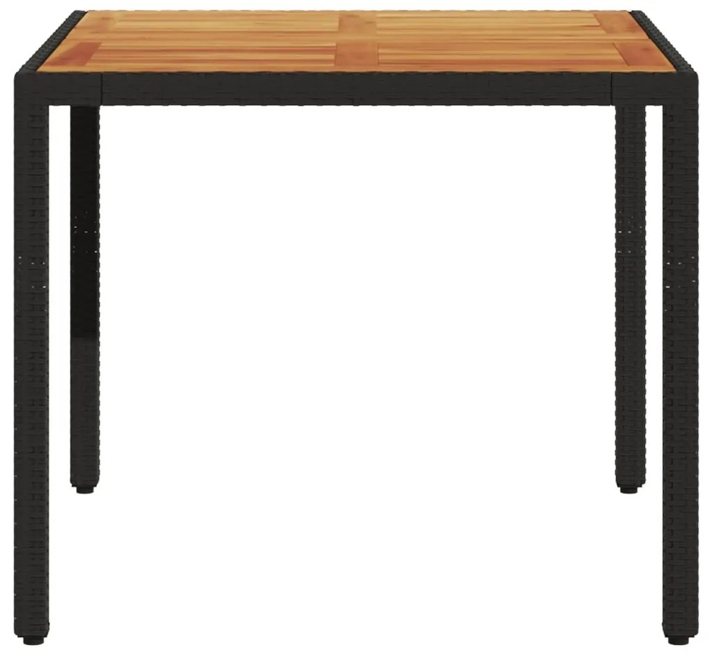 Mesa de jardim com tampo de madeira de acácia vime PE preto