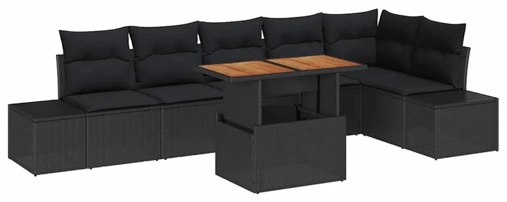 Conjunto de Sofá de Jardim com 7 Peças e Almofadas de Rattan Preto