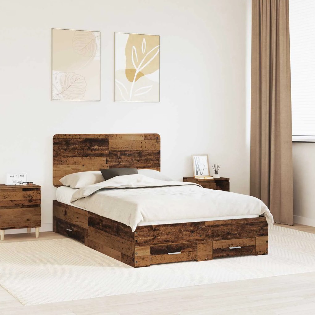 vidaXL Estrutura da Cama com cabeceira Madeira antiga 120 x 200 cm