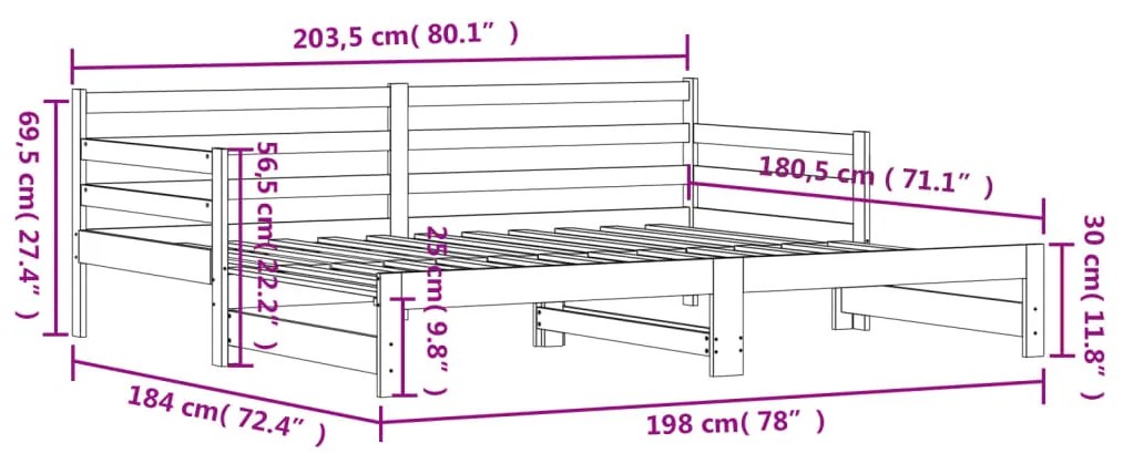 Sofá-cama com gavetão 90x200 cm madeira de pinho maciça