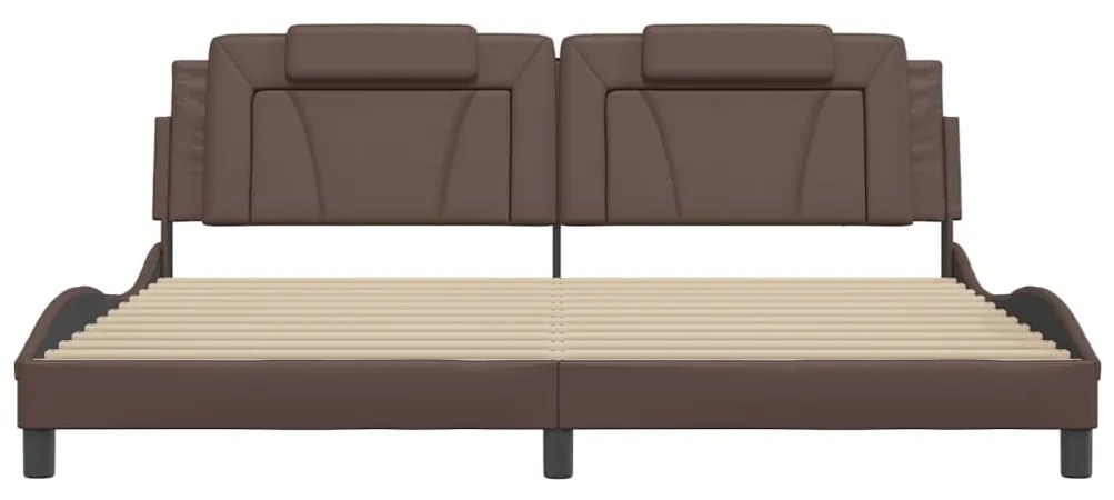 Estrutura cama c/ luz LED 200x200 cm couro artificial castanho