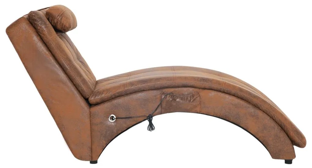 Chaise longue massagem c/ almofada camurça artificial castanho