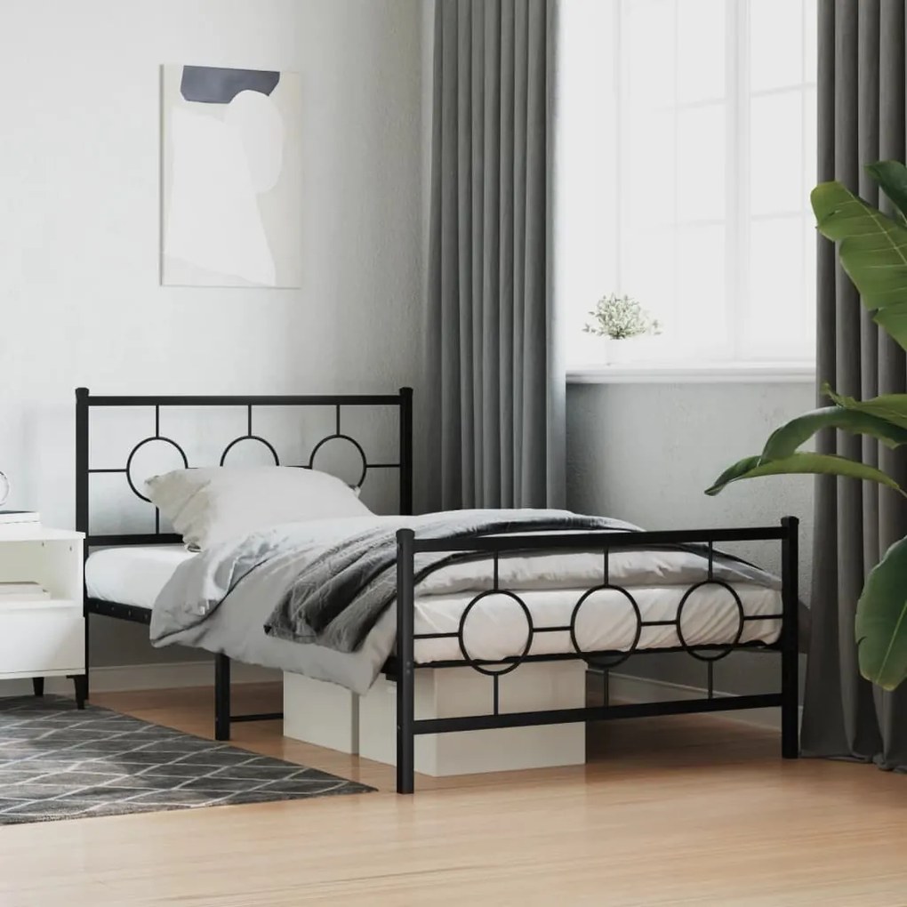 vidaXL Estrutura de cama com cabeceira e pés 107x203 cm metal preto