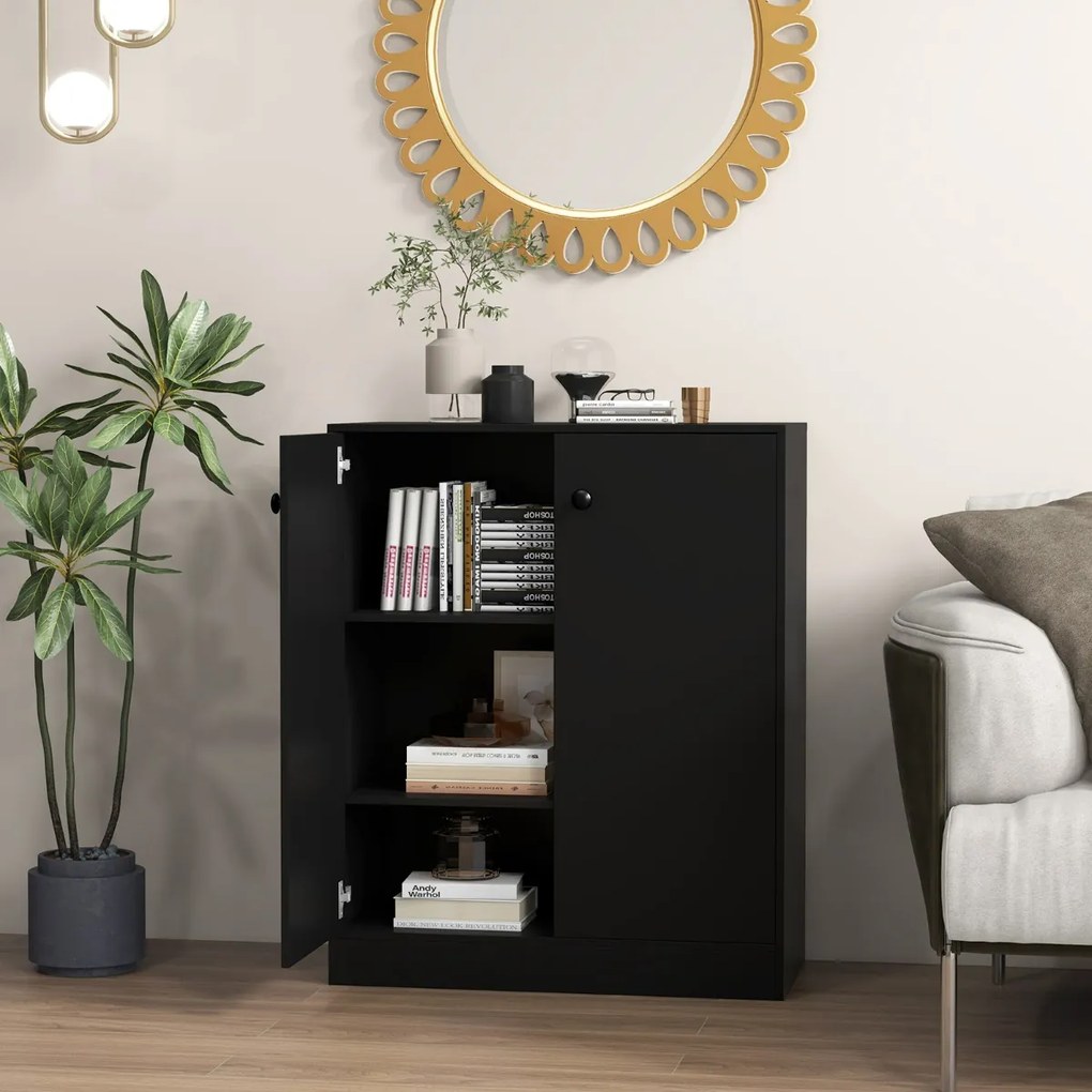 Armário de armazenamento 72 x 34 x 85,5 cm com 2 portas moderno  com 3 prateleiras preto