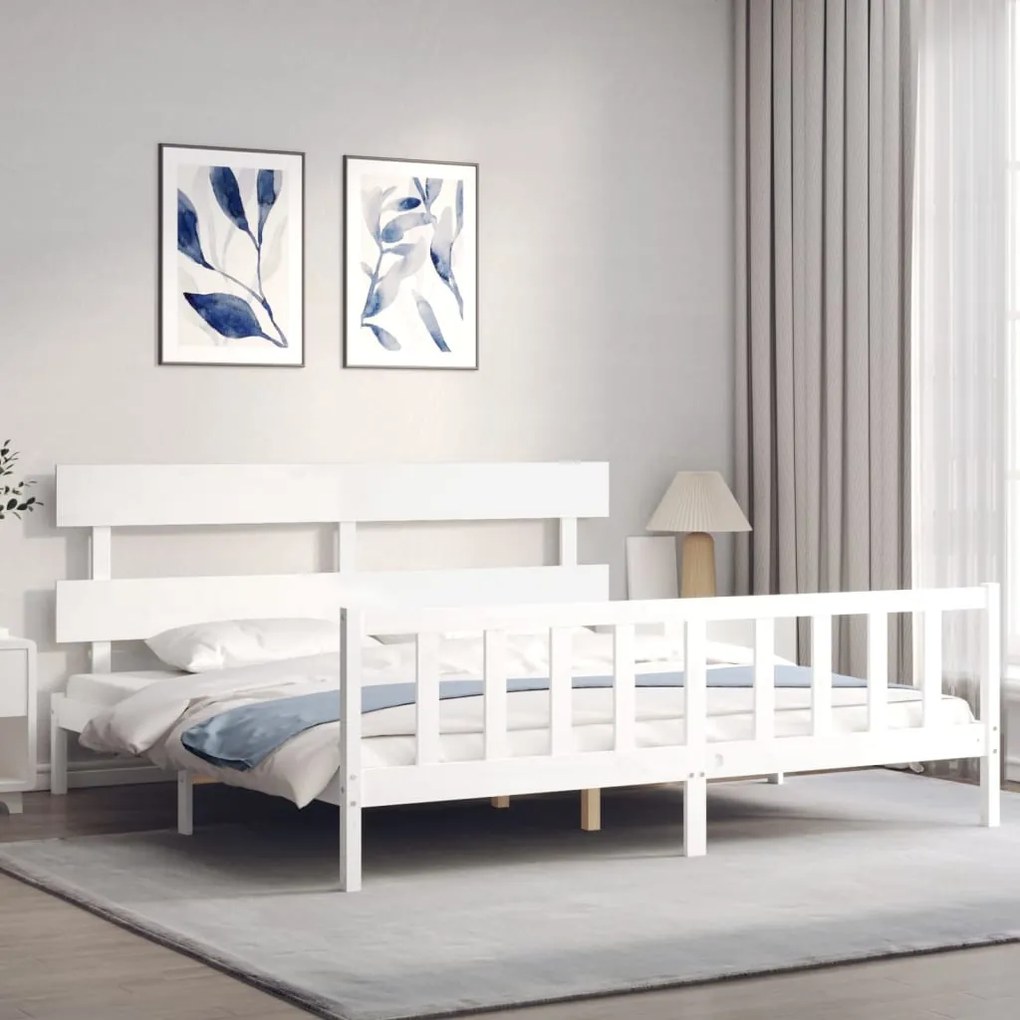 Estrutura cama Super King Size c/ cabeceira madeira branco