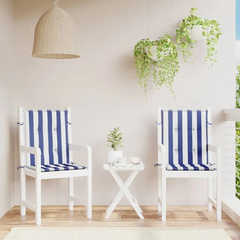 vidaXL Almofadões cadeira encosto baixo 2pcs tecido riscas azul/branco