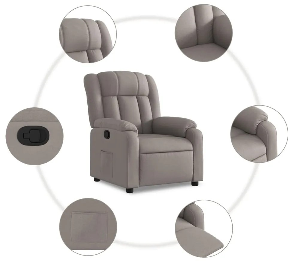 Poltrona de massagens reclinável tecido cinzento-acastanhado