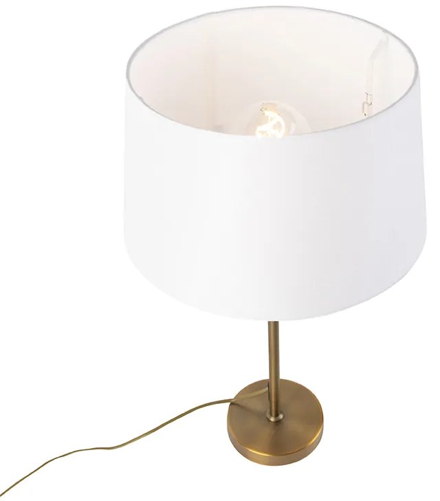Candeeiro de mesa em bronze com abajur de linho branco 35 cm - Parte Clássico / Antigo