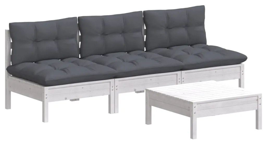 4 pcs conj. lounge de jardim com almofadões antracite pinho