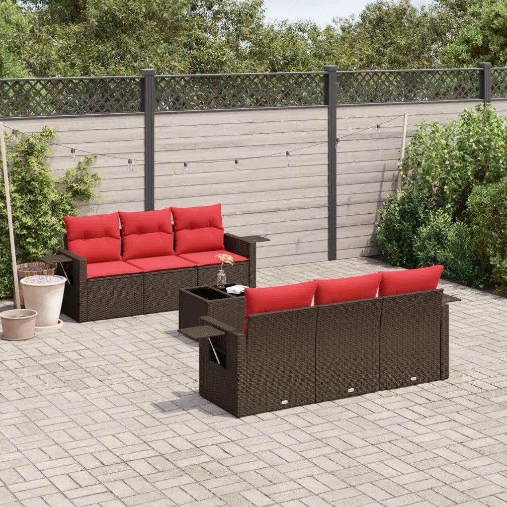 vidaXL 7 pcs conjunto de sofás jardim c/ almofadões vime PE castanho
