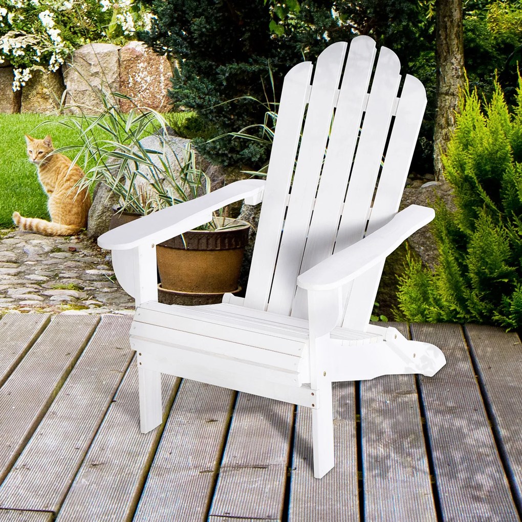 Cadeira Adirondack de Madeira Dobrável Cadeira de Jardim com Apoio para os Braços e Encosto Alto para Terraço Balcão Exterior Carga Máx. 113kg 73x73x9