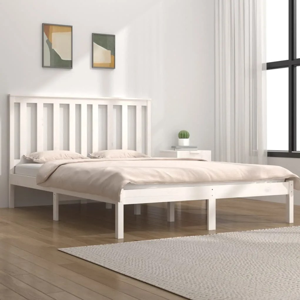 vidaXL Estrutura de cama 120x200 cm pinho maciço branco