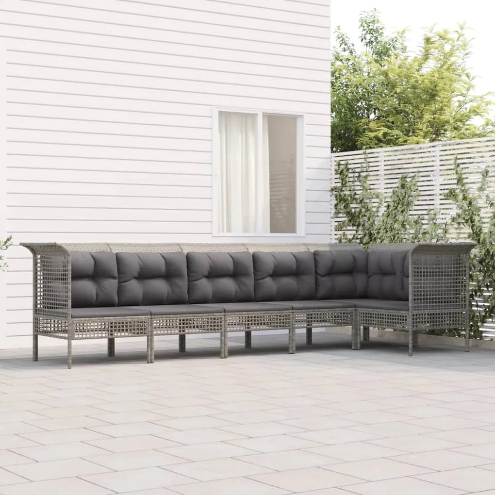 vidaXL 6 pcs conjunto lounge de jardim c/ almofadões vime PE cinzento