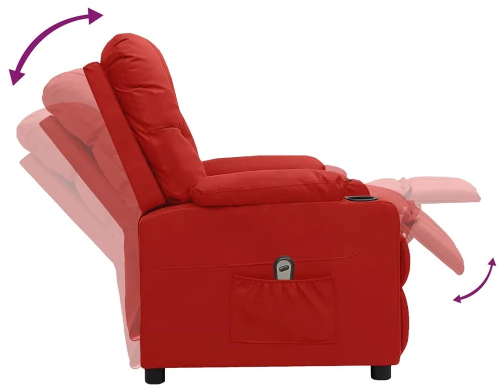 Poltrona reclinável elétrica couro artificial vermelho tinto