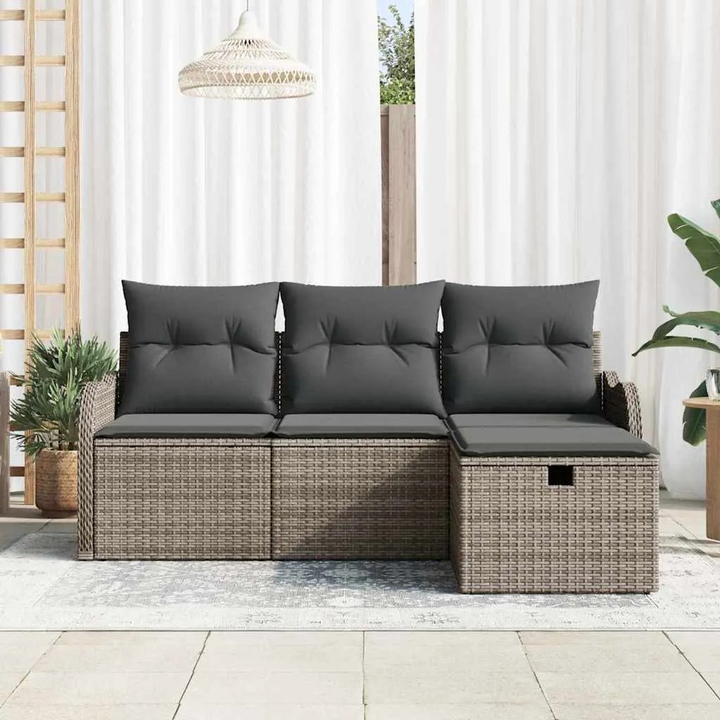 Conjunto de Sofá de Jardim vidaXL 4 Peças com Almofadas Cinza Polirata