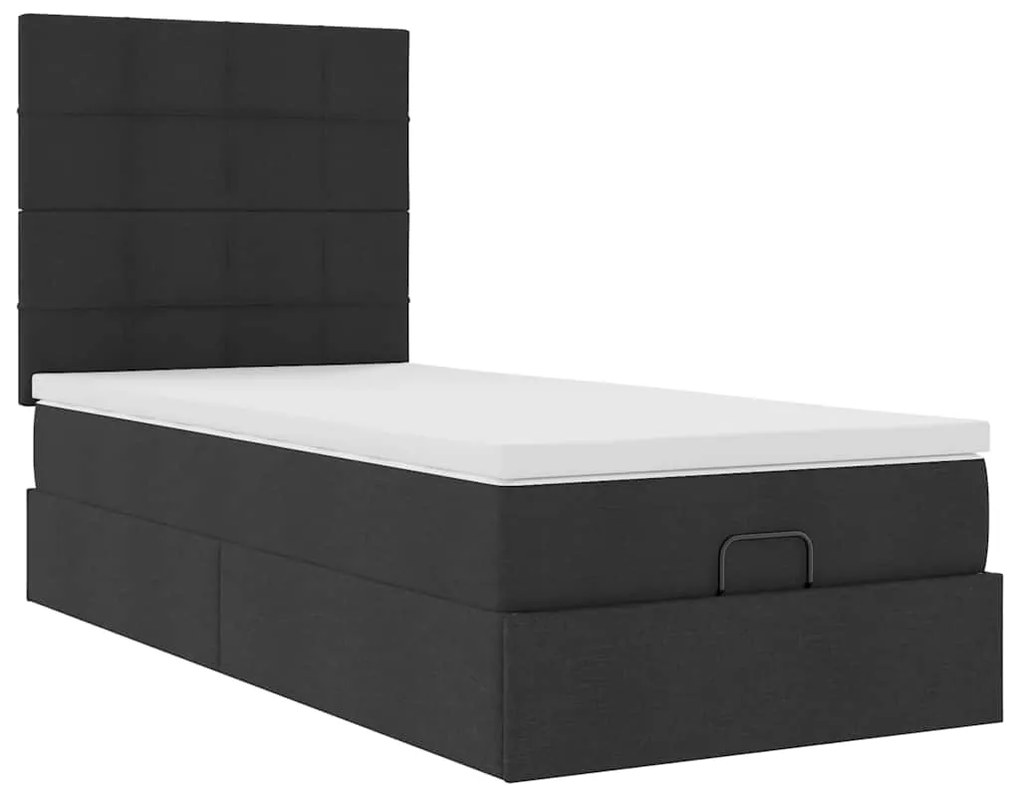 Cama otomana com colchão 100x200 cm tecido preto