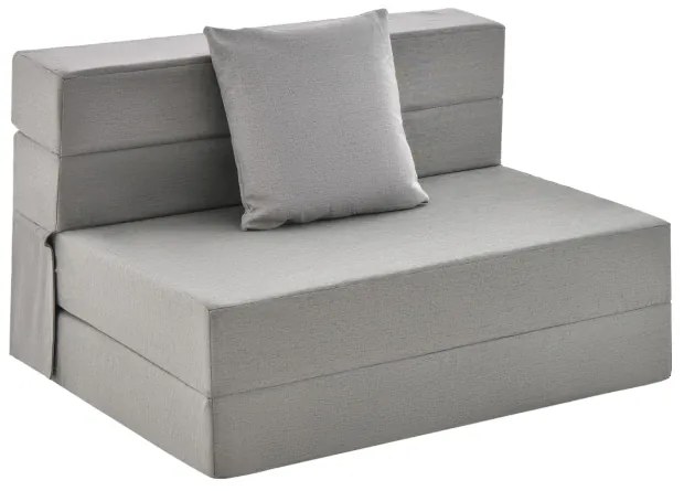 Sofá-cama de 3 seções com colchão dobrável de espuma de alta densidade com travesseiro capa lavável com fecho Cinzento