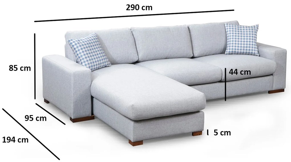 Sofá de Canto Loop – Cinzento Claro – 290 cm x 194 cm