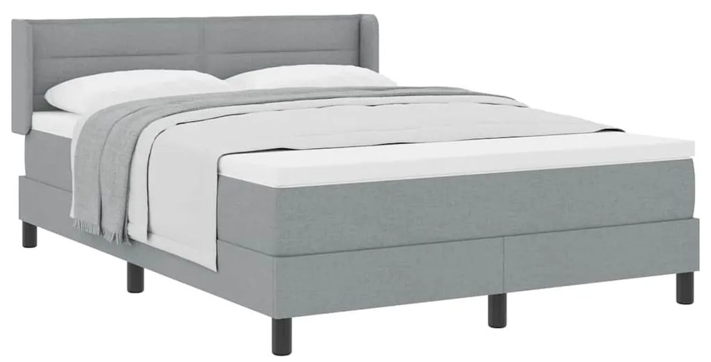 Cama Box Spring com Colchão Cinza Claro, 140 x 190 cm, Tecido