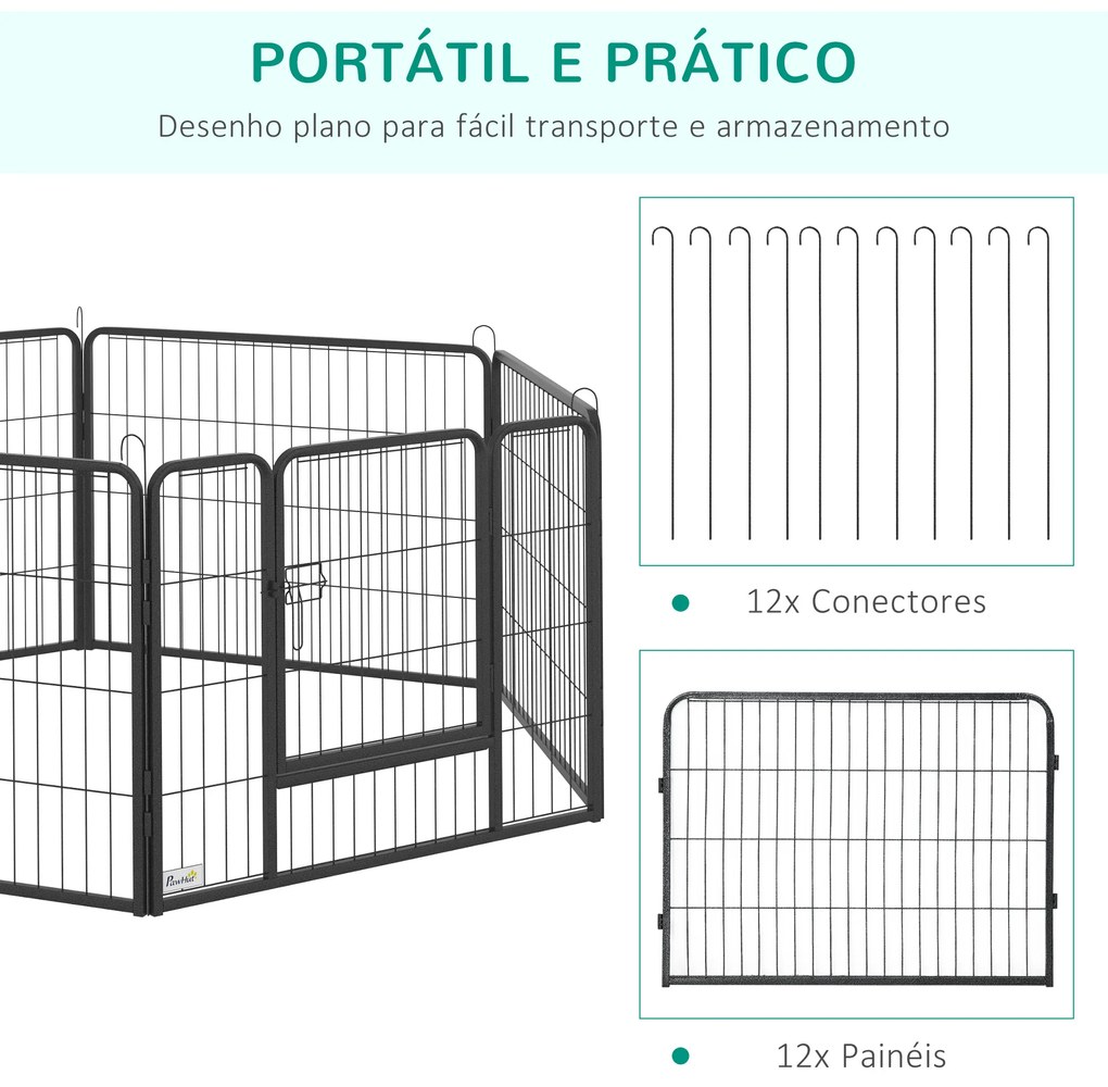 Parque para Cães com 12 Painéis Recinto para Animais de Estimação Modular com 2 Portas 80x60 cm Preto