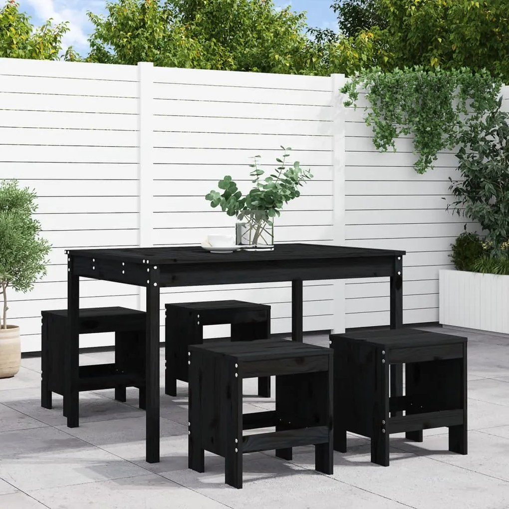 vidaXL 5 pcs conj. jantar p/ jardim madeira de pinho maciça preto