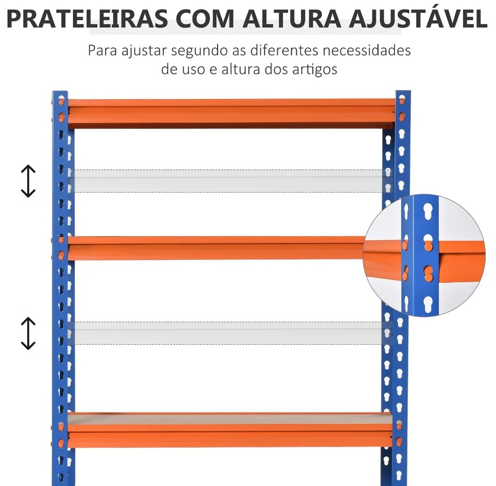 Estante Metálica de Armazenamento 80x40x182cm com 5 Prateleiras Altura Ajustável Carga Máxima por Prateleira 300kg para Armazenamento Garagem Oficina