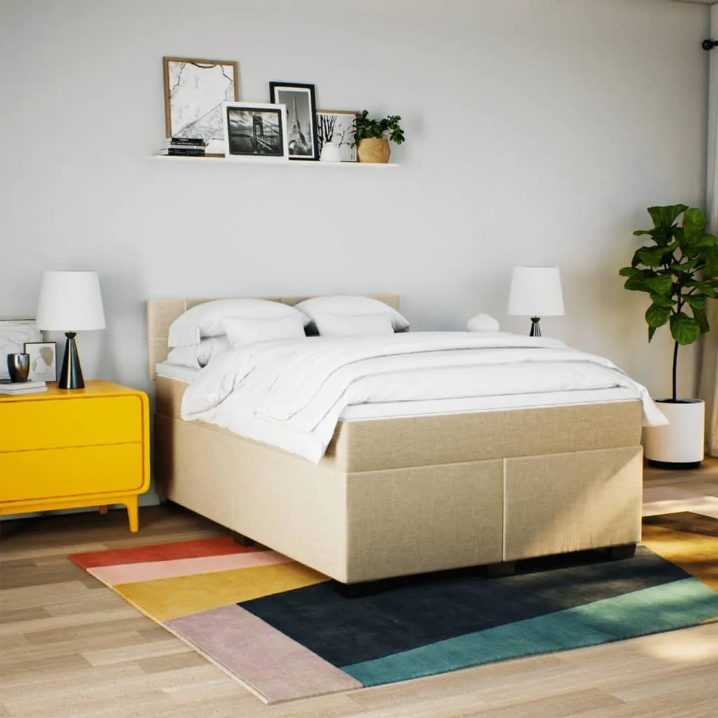 Cama com molas/colchão 160x200 cm tecido cor creme
